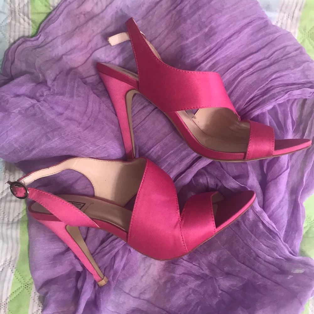 Pink Satin sling-backs by Signature